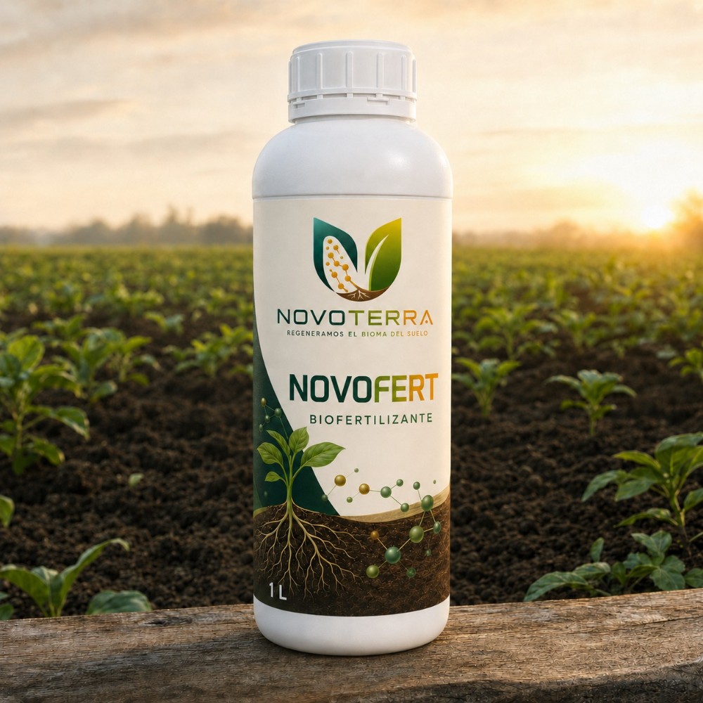 Envase de 1 litro de NOVOFERT, biofertilizante de NOVOTERRA