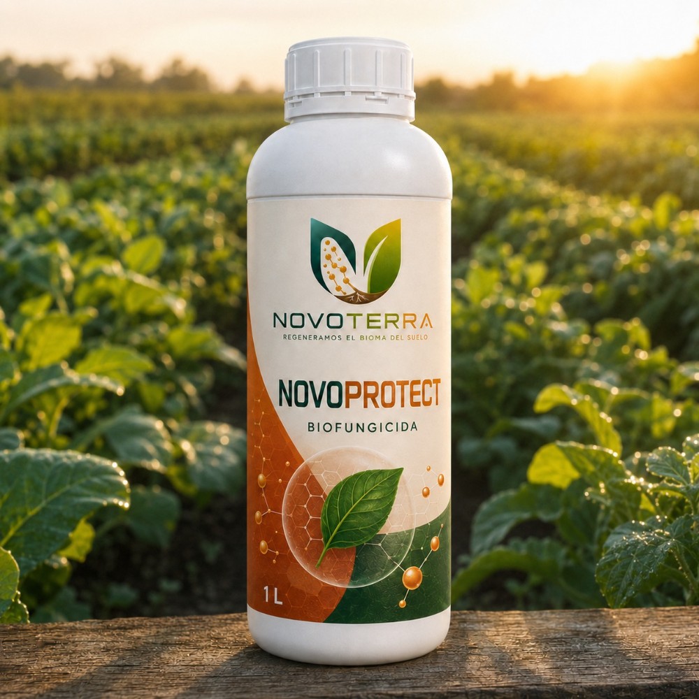 Envase de 1 litro de NOVOPROTECT, biofungicida de NOVOTERRA